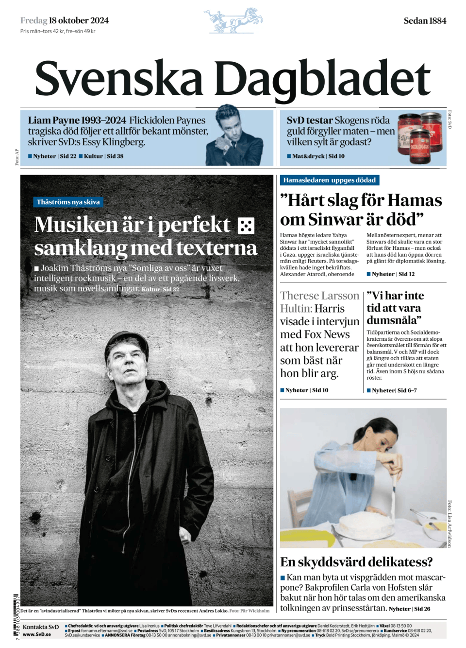 Prima-pagina-Svenska Dagbladet-edizione-di-oggi-20241018